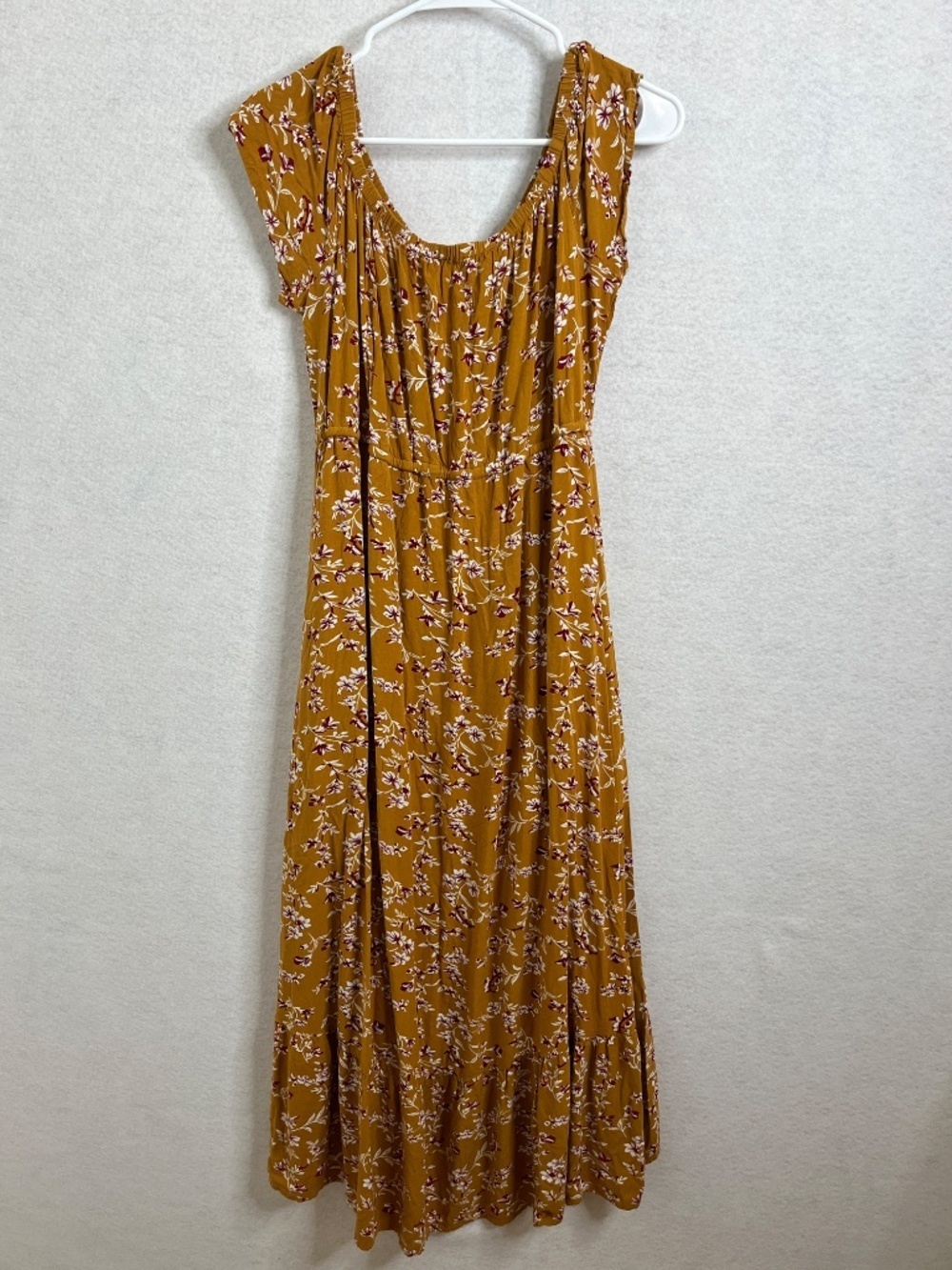 Indigo Rose Mustard Floral Maxi Dress Boho Button Front Flowy Midi Dress Large - Picture 2 of 7